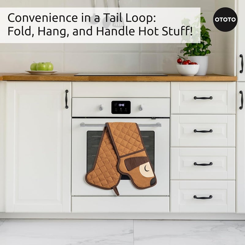 OTOTO Hot-Dog Double Oven Mitts Cute Funny - Gifts for Dog Lovers, Dachshund Themed Gifts, Heat Resistant, Kitchen Gadgets (Brown) - Image 5